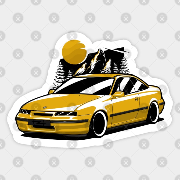 Yellow Opel Calibra Classic Coupe Sticker by KaroCars